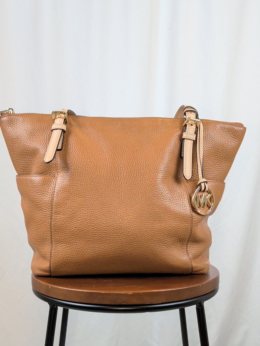 Michael Kors Jet Set East West Pebbled Leather Tote Bag Luggage Tan
